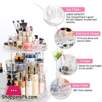 GlamOrganize Pro - 4-Tier 360° Rotating Makeup Organizer